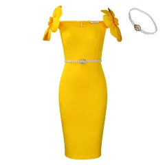 Women's Three-dimensional Floral Elegant Dress - Yellow - View 1
