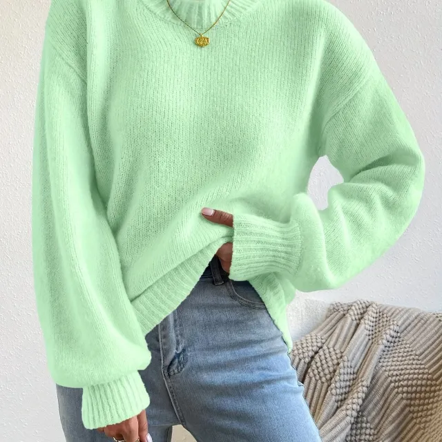 Round Neck Small Turtleneck Drop shoulder Knitted Pullover Light Green - Shop at LoveMi