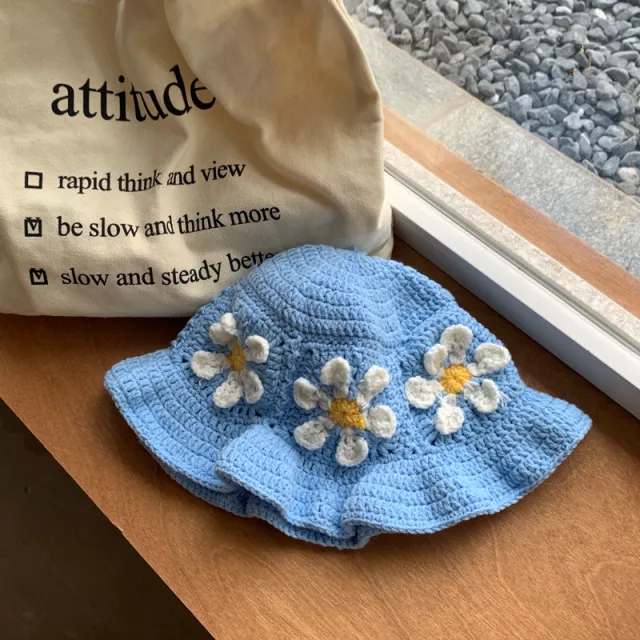 Handmade Woven Head wrapping Hat Hollow Retro Artistic Hand Crocheting Blue - Shop at LoveMi