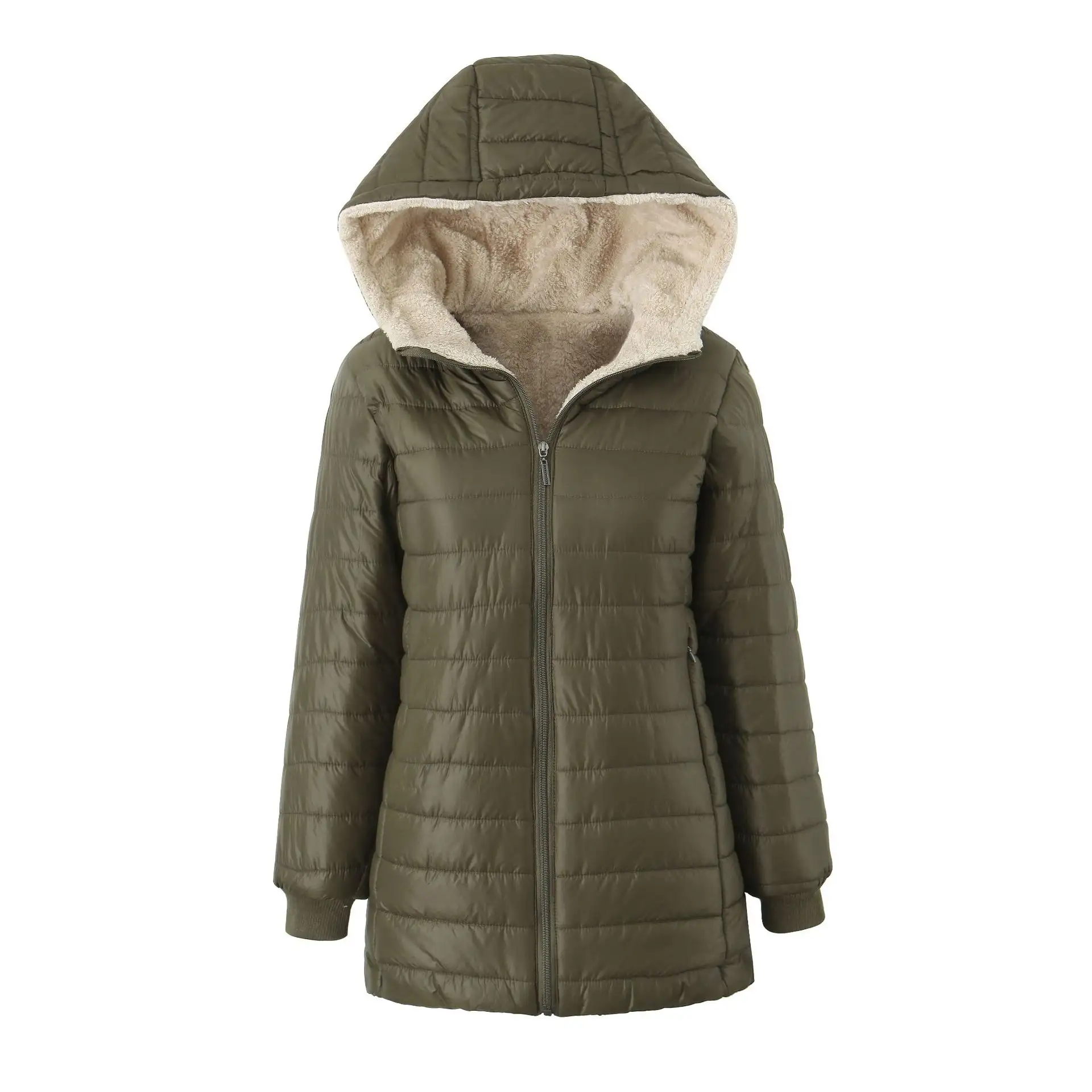 Womens Warm Hooded Fleece-lined Coat