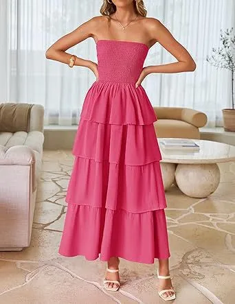 Women's Sleeveless Off-Shoulder Long Vest Dress - Rose