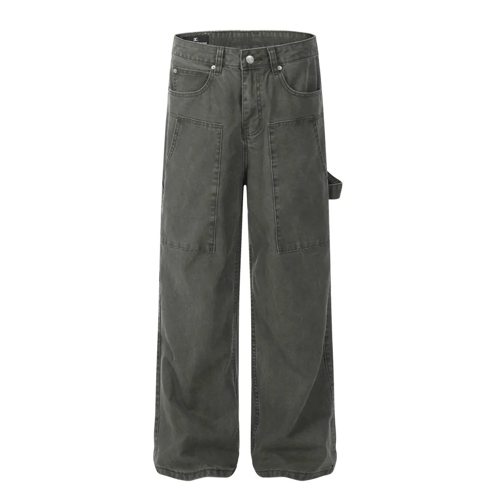 Washed Design High-grade Men's Loose Straight Cargo Jeans