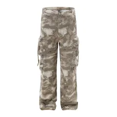 Multi-pocket Camouflage Denim Overalls Loose Wide-leg Straight Trousers - Camouflage - View 1