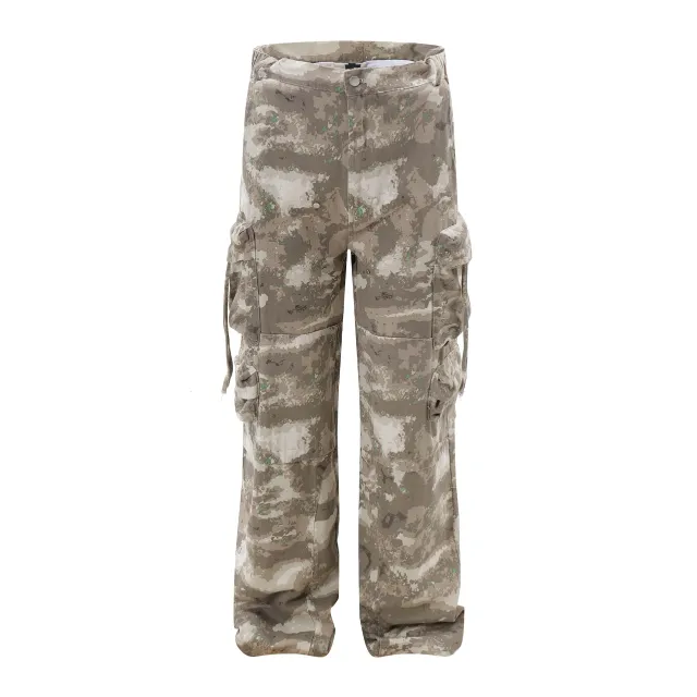Multi pocket Camouflage Denim Overalls Loose Wide leg Straight Trousers Camouflage - Shop at LoveMi
