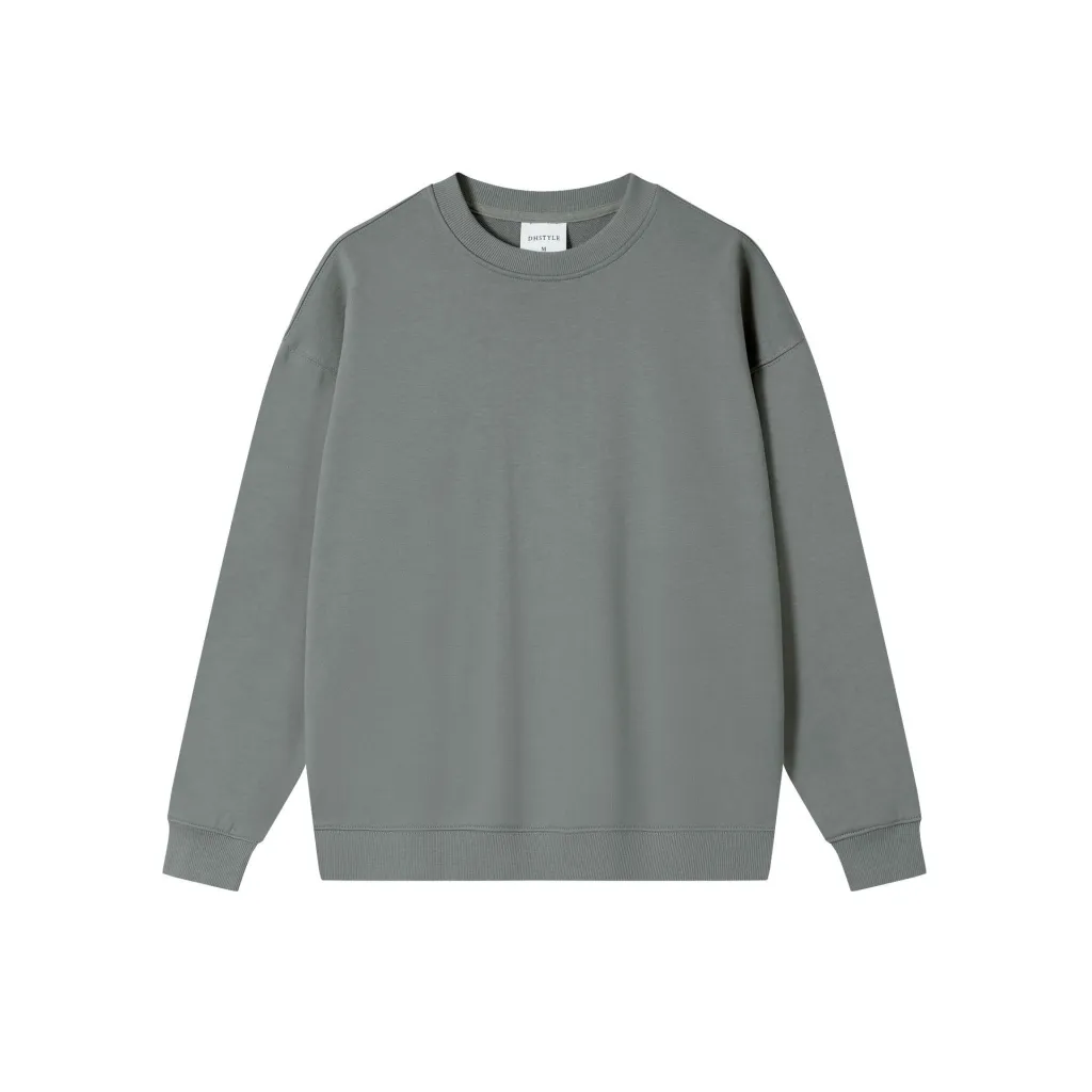 Autumn And Winter Loose Solid Colour Drop Shoulder Round Neck Sweater For Women - Rock Grey