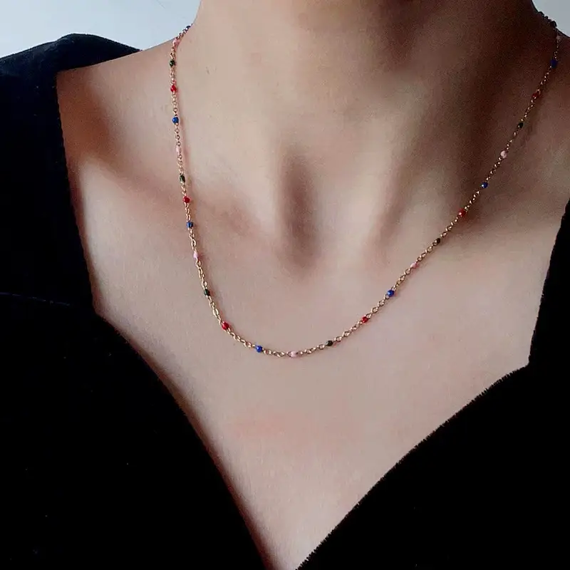 Colored Drip Glaze Beanie Necklace For Women Light Luxury Minority