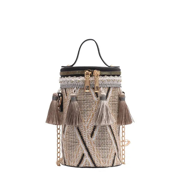 Chain Ethnic Style Portable Straw Shoulder Bag Black - Shop at LoveMi