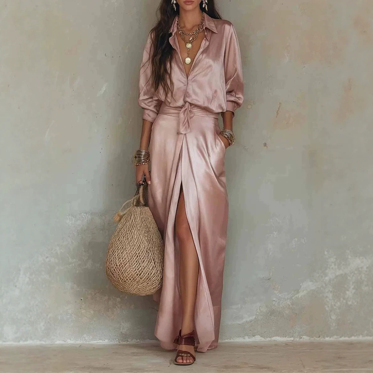Casual Fashion Solid-color Skirt And Shirt Two-piece Set product image