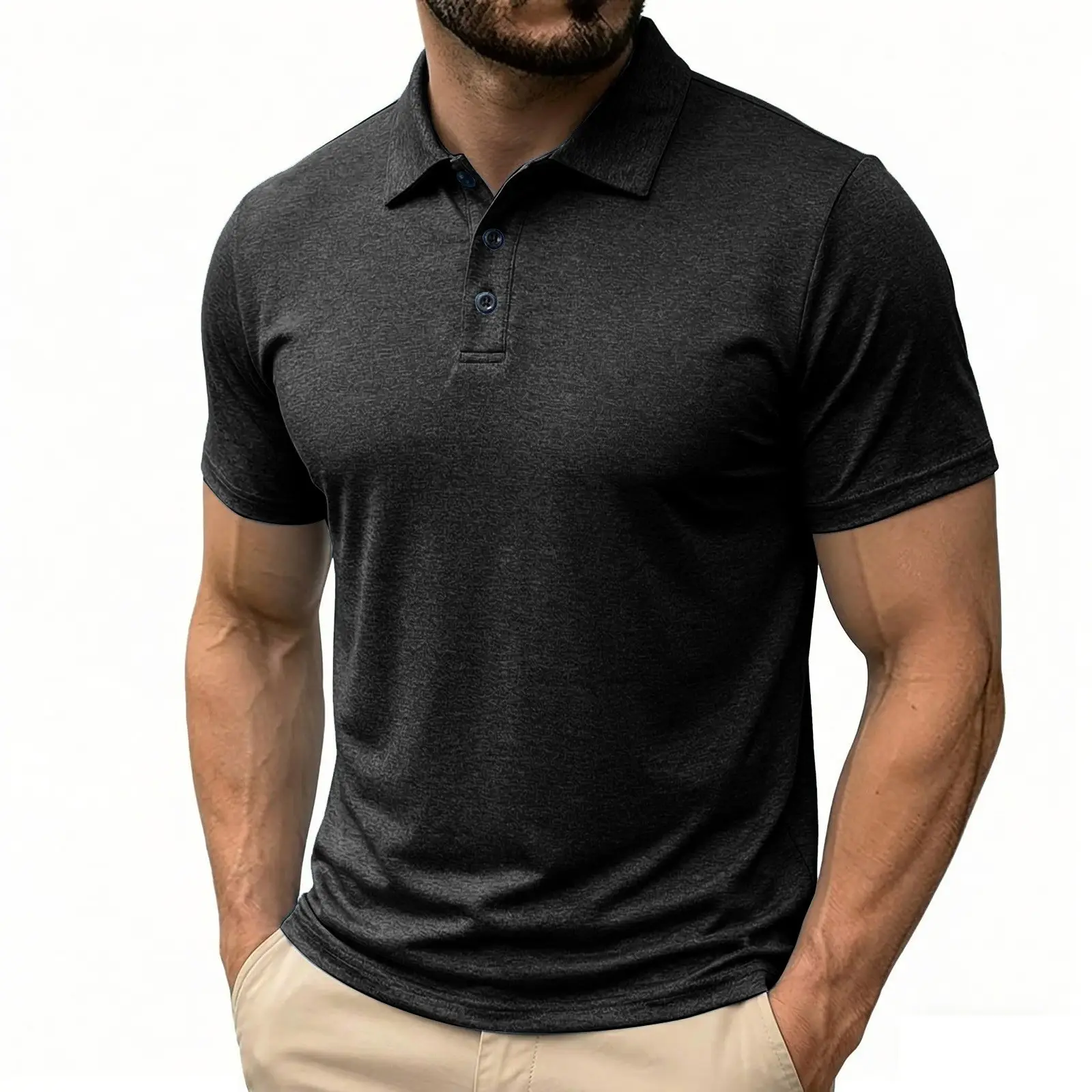 Mens Casual Solid-Color Button-Down Short-Sleeve Shirt