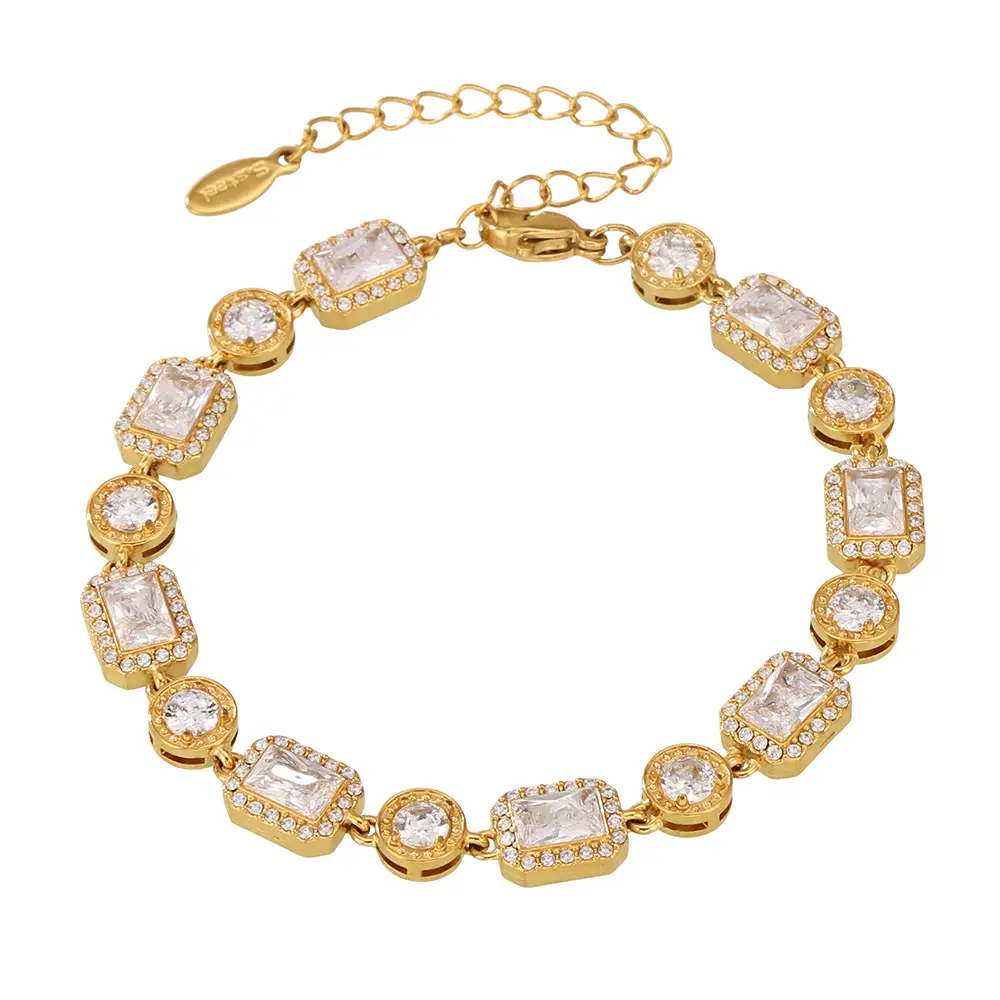 European And American Fashion Stainless Steel Square Inlaid Zircon Rhinestones Bracelet