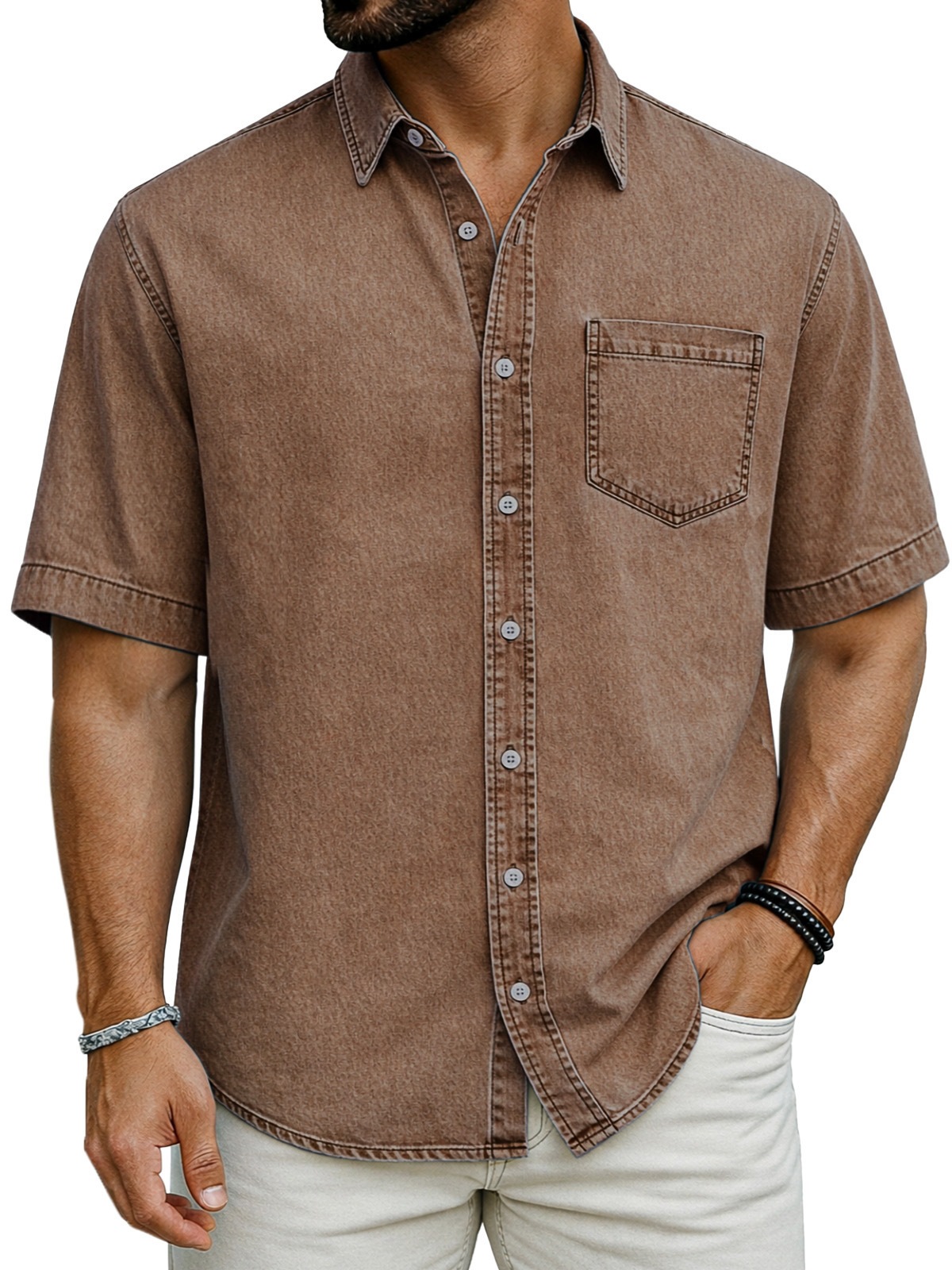 Mens New Casual Short-sleeve Shirt