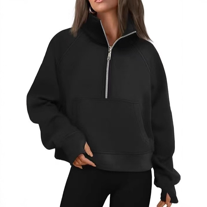 Fleece Loose Half Zipped Stand Collar Long Sleeve Sweater
