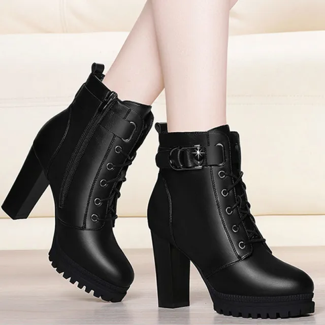 Fashion Women's Tide Ankle Boots Thick High Heels Black - Shop at LoveMi