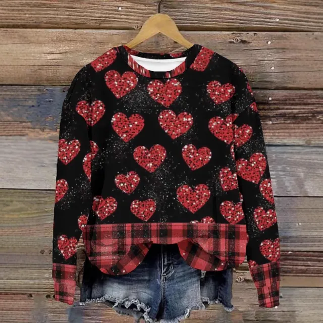 Heart Printing Round Neck Long Sleeve Pullover Hoodie Style F 2Xl - Shop at LoveMi