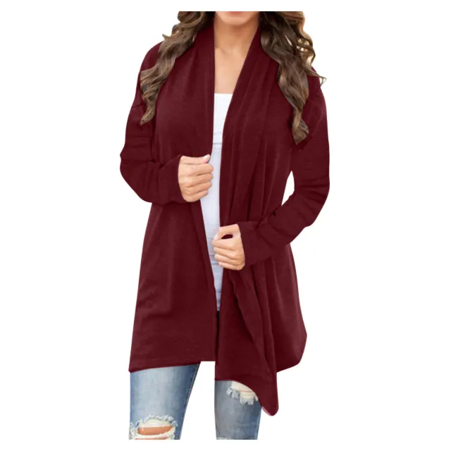 New Solid Color Long Sleeve Cardigan Jacket Long Wine Red - Shop at LoveMi
