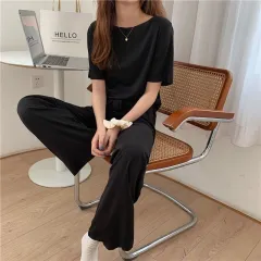 Spring And Summer New Ice Silk Soft Suit Outer Shorts Trousers Home Wear Two-piece Suit - Black Suit - View 1
