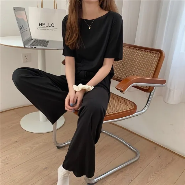 Spring And Summer New Ice Silk Soft Suit Outer Shorts Trousers Home Wear Two piece Suit Black Suit - Shop at LoveMi
