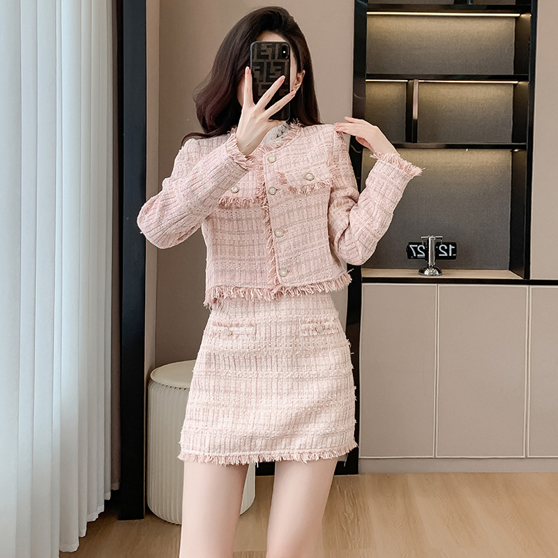 Polyester Suit Skirt Elegant Socialite Fringed Burr Coat
