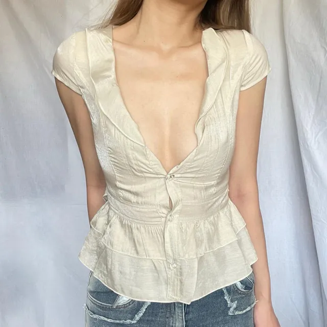 French Style Girly Style Breasted Short Sleeve Skin Color - Shop at LoveMi