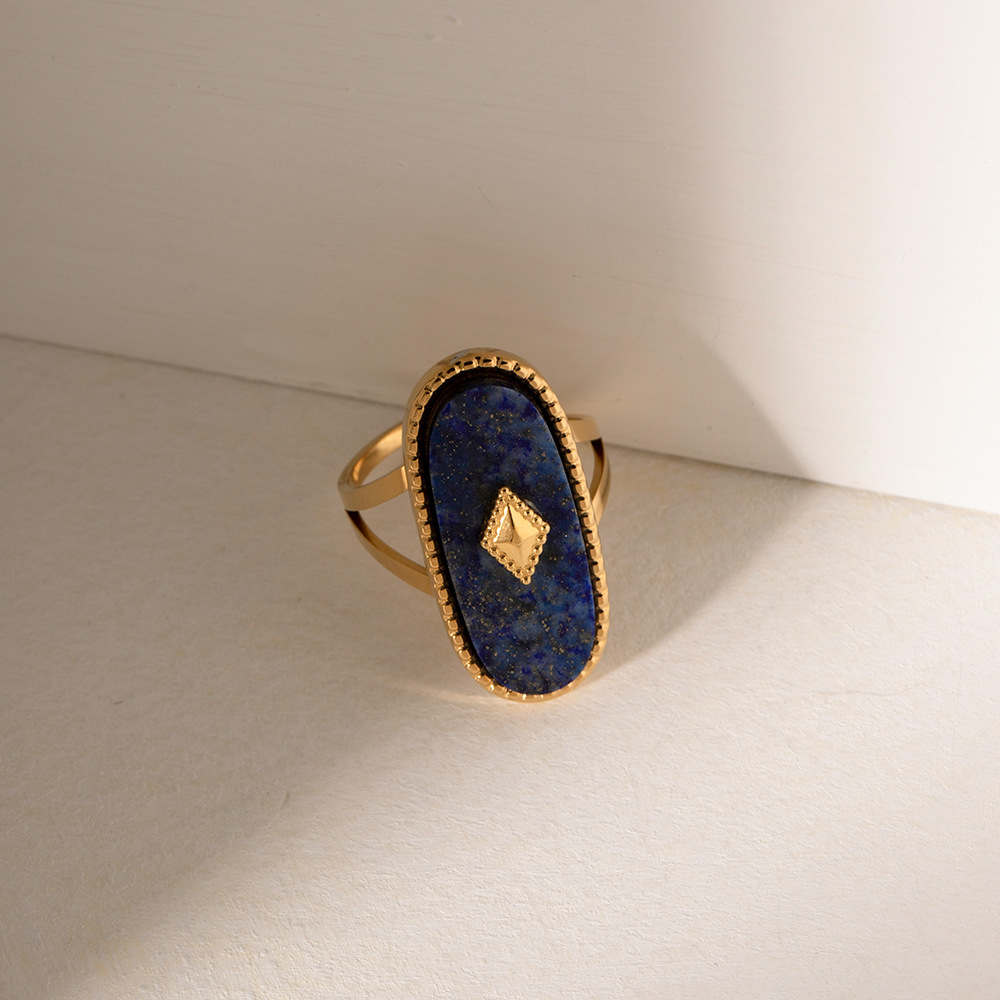 French Style Vintage Court Inlaid Lapis High-grade Titanium Steel Ring