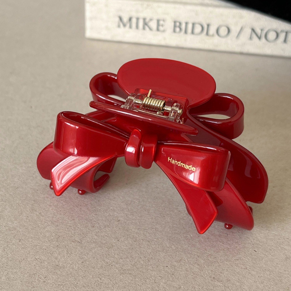 New Year Red Acetate Bow Claw Clip
