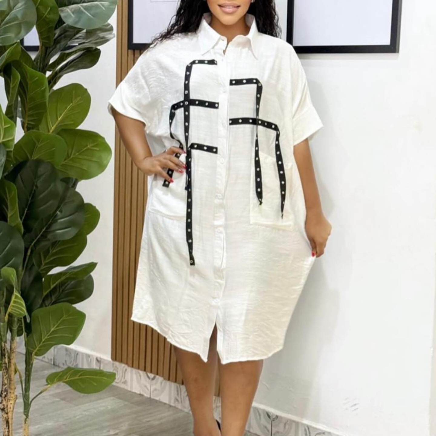 Short Sleeve Fashion Loose Lapels Dress