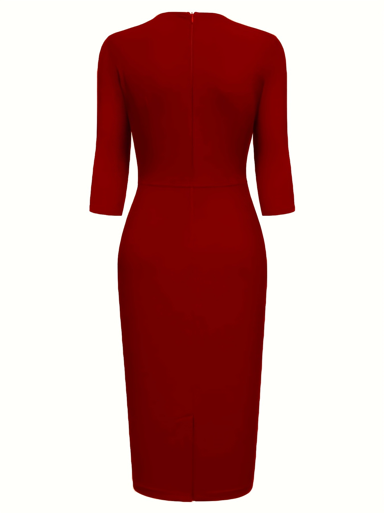 Vestido lápiz asimétrico con pliegues y mangas tres cuartos para banquetes. 8f5c9257 5080 410a A051 010b775ca489