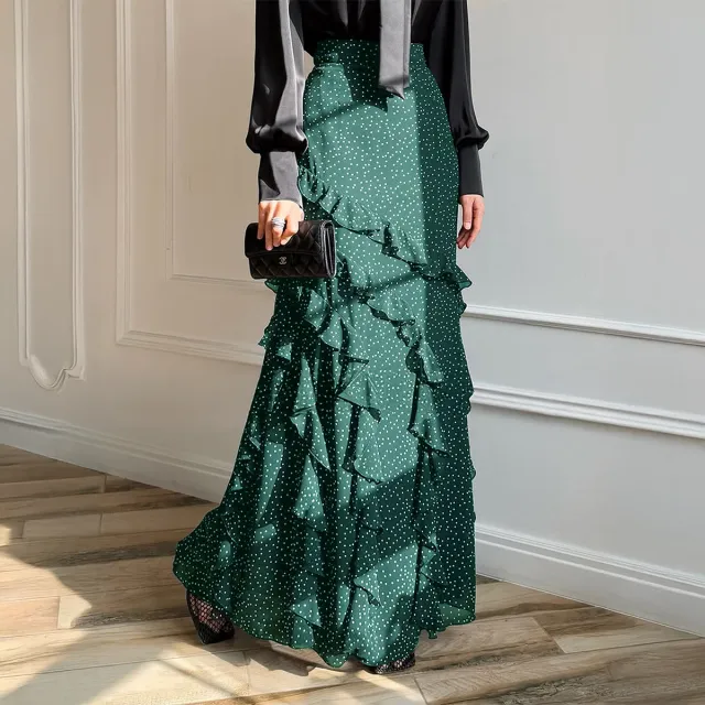 Casual Vacation Polka Dot Lace Long Skirt Women's Skirt Green - Shop at LoveMi