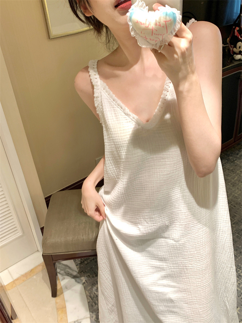 V-neck Comfortable Suspender Skirt Pure Cotton Yarn Women's Nightdress