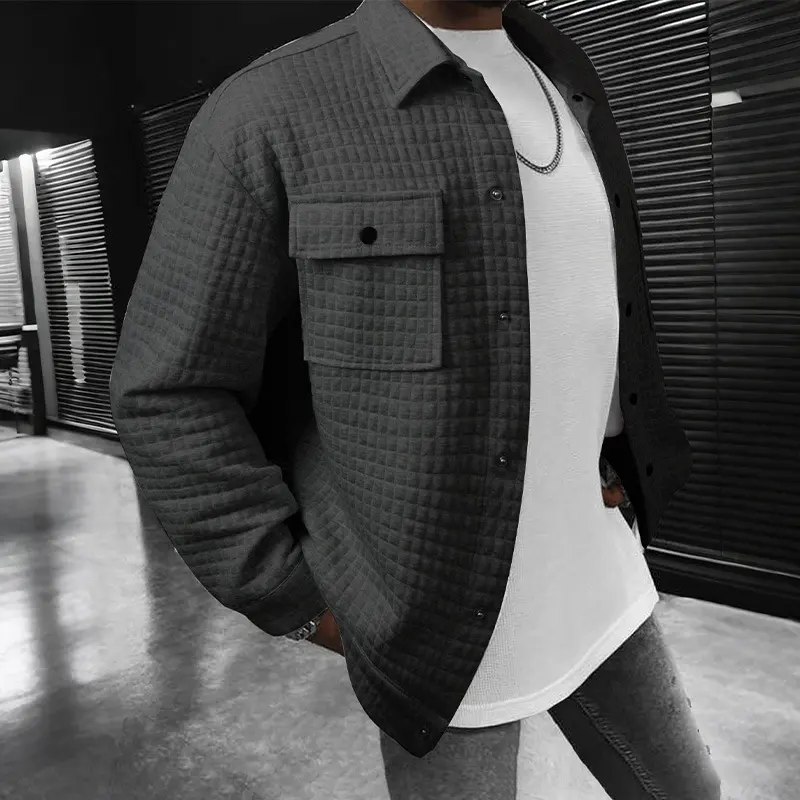 Men's Casual Jacquard Plaid Baggy Coat Shirt