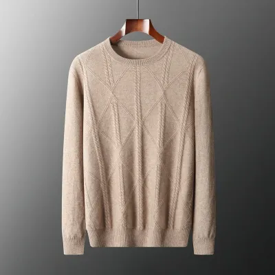 Autumn And Winter New Round Neck Diamond Lattice Twisted Cashmere Men's Sweater