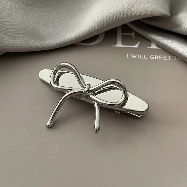 High grade Matte Silver Bright Pearl Small Size Duckbill Barrettes Metal Bow Slender - Shop at LoveMi
