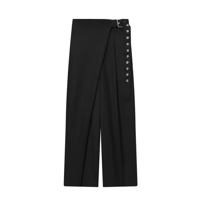 Temperament Women's Clothing Wrap Design Blended Pants Black - Shop at LoveMi