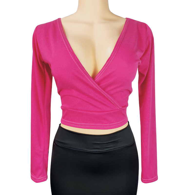 EBay Spring Solid Color Deep V-Neck Long-Sleeve Short Sexy Bodycon Instagrammable