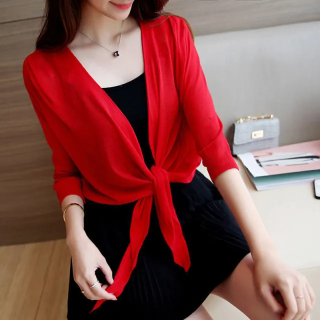 Shawl Short Coat Women's Waistcoat Thin Cardigan Air Conditioning Shirt Bright Red - Shop at LoveMi