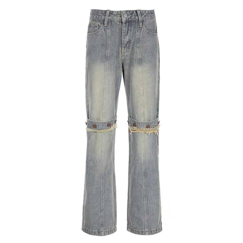 Y2k Baggy Wide Leg Jeans Women Vintage Streetwear Washed Denim Pants Grunge Basic Slouchy Trousers - Blue