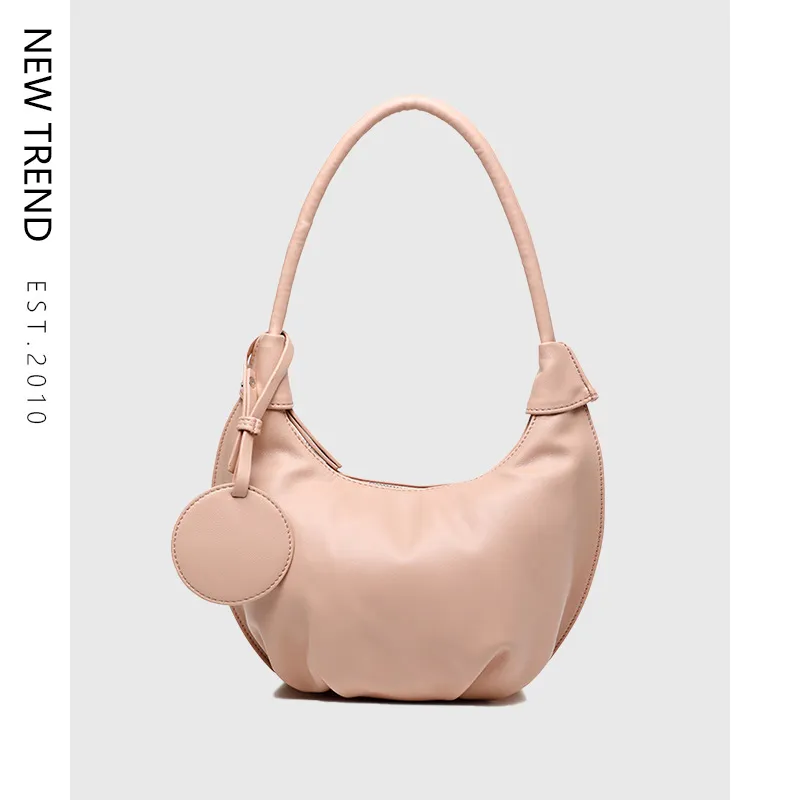 Portable Underarm Bag Leisure Soft Leather Versatile Shoulder Dumpling Bag - Pink
