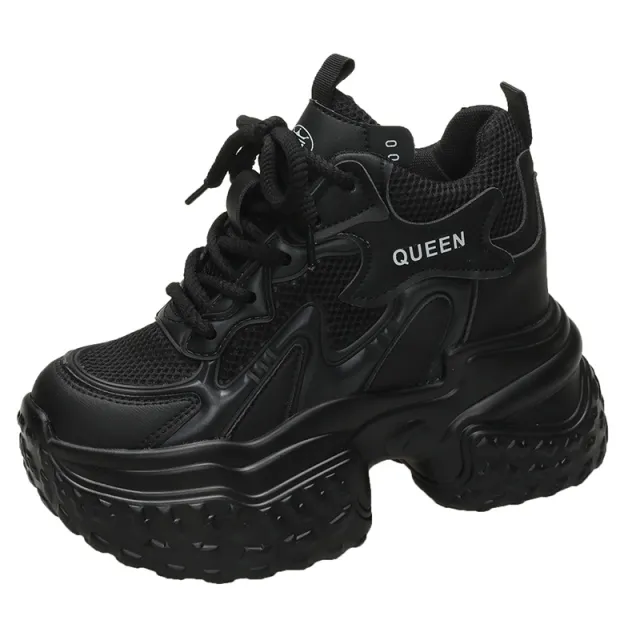 Mesh Breathable Platform Sports Casual Daddy Shoes Black - Shop at LoveMi