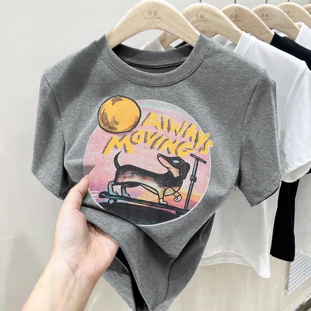 Women's Short sleeved T shirt Printed Short Top Flower Gray - Shop at LoveMi
