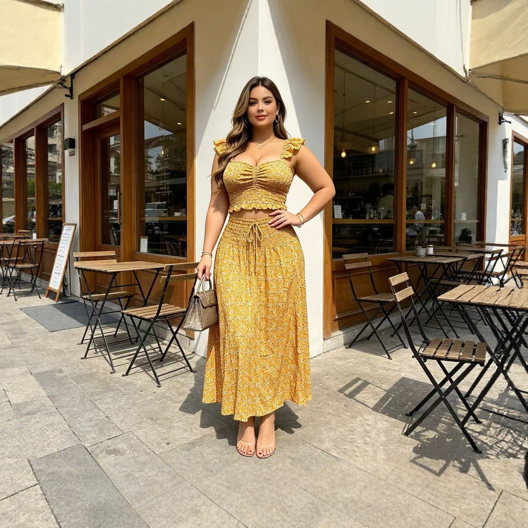 Summer Square Collar Women's Floral Two-piece Set