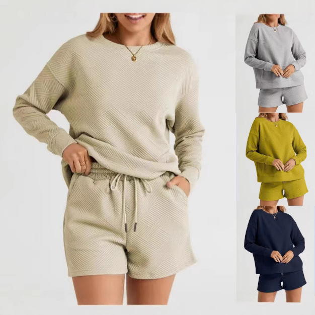 Solid Color Texture Casual Suit Women's Shorts Top