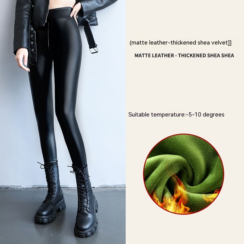 PU Fleece lined High Waist Slimming Windproof Waterproof Leggings Style7 - Shop at LoveMi