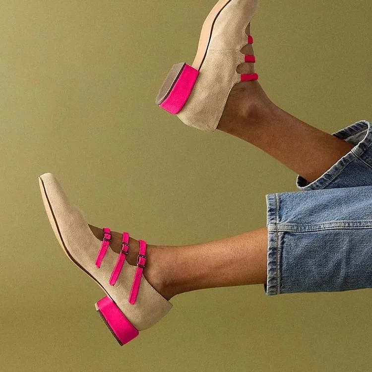 Leisure Low Heel Three Breasted Women's Shoes - Apricot