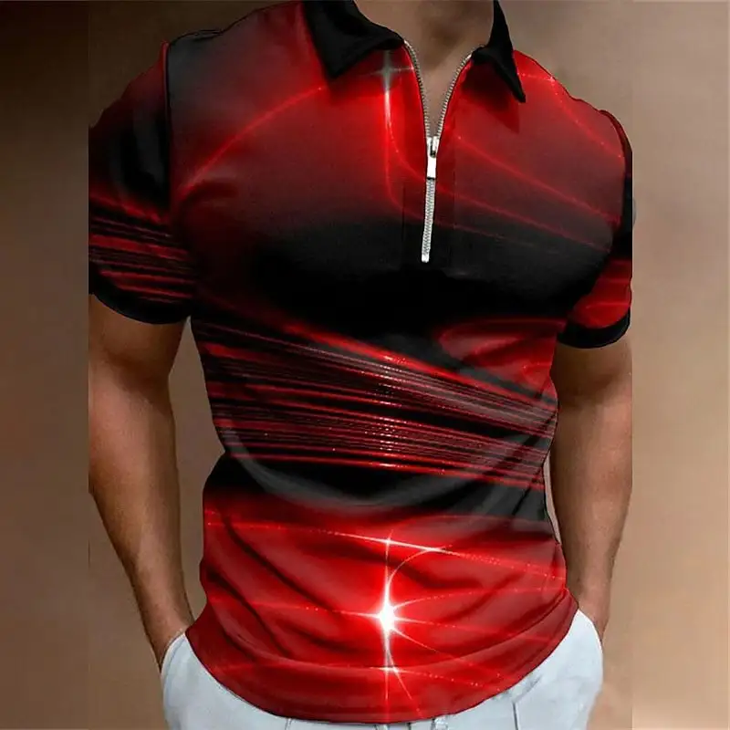 Men's Lapel Short Sleeve Zipper Polo Shirt Printing