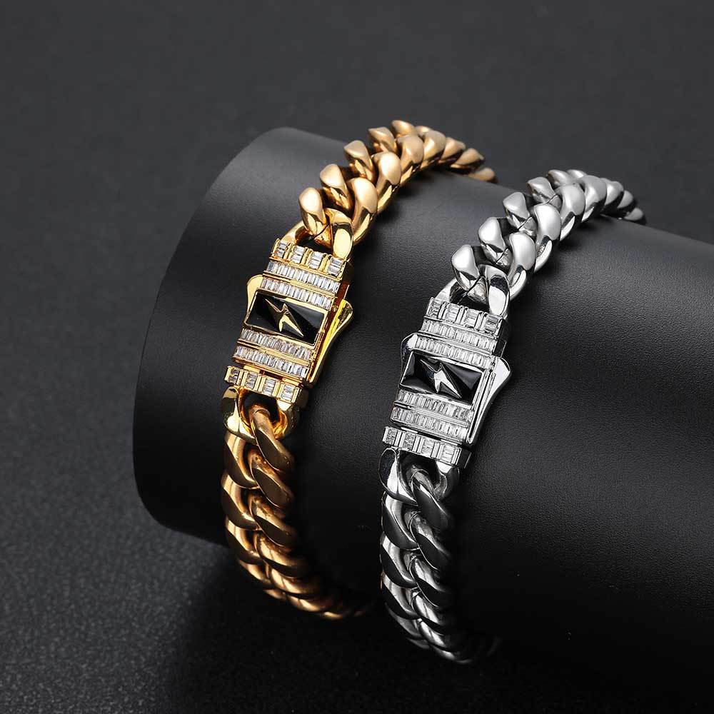 Lightning Zircon Spring Fastener Stainless Steel Bracelet