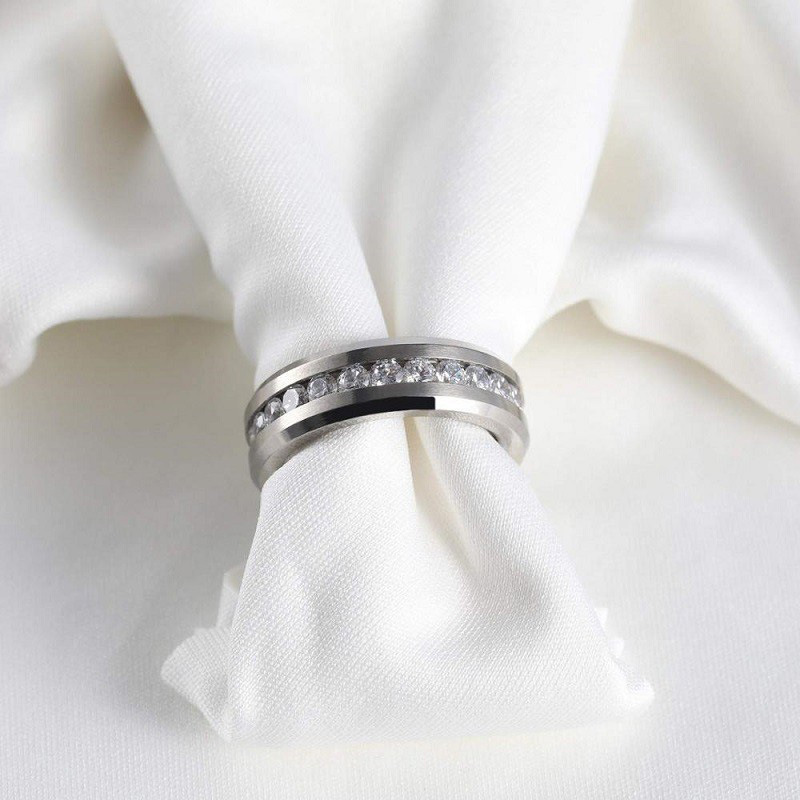 Stylish All-diamond Pure Titanium Couple Rings