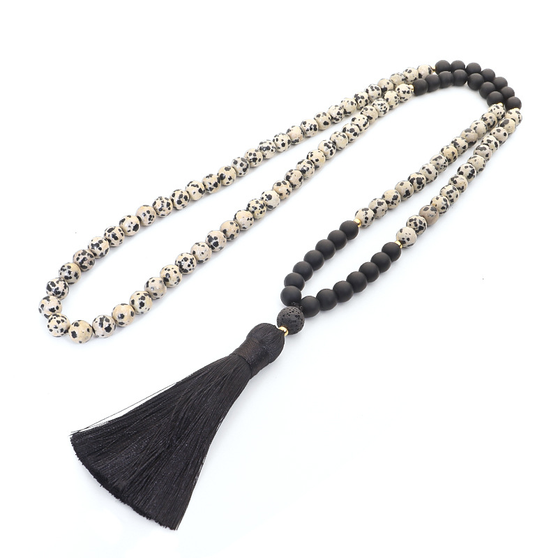 108-bead Spotted Stone Tassel Bracelet Necklace