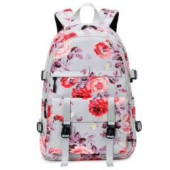 Women's Fashion Thermal Transfer Flower Multi-functional Backpack - Grey - View 1