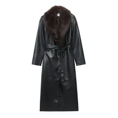 Faux Fur Removable Collar Leather Jacket - View 1