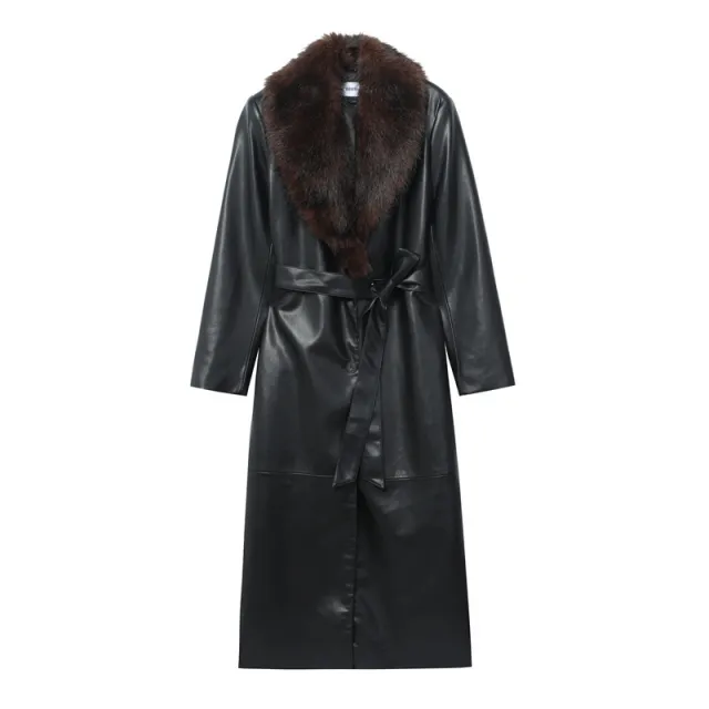 Faux Fur Removable Collar Leather Jacket Picture Color M - Shop at LoveMi